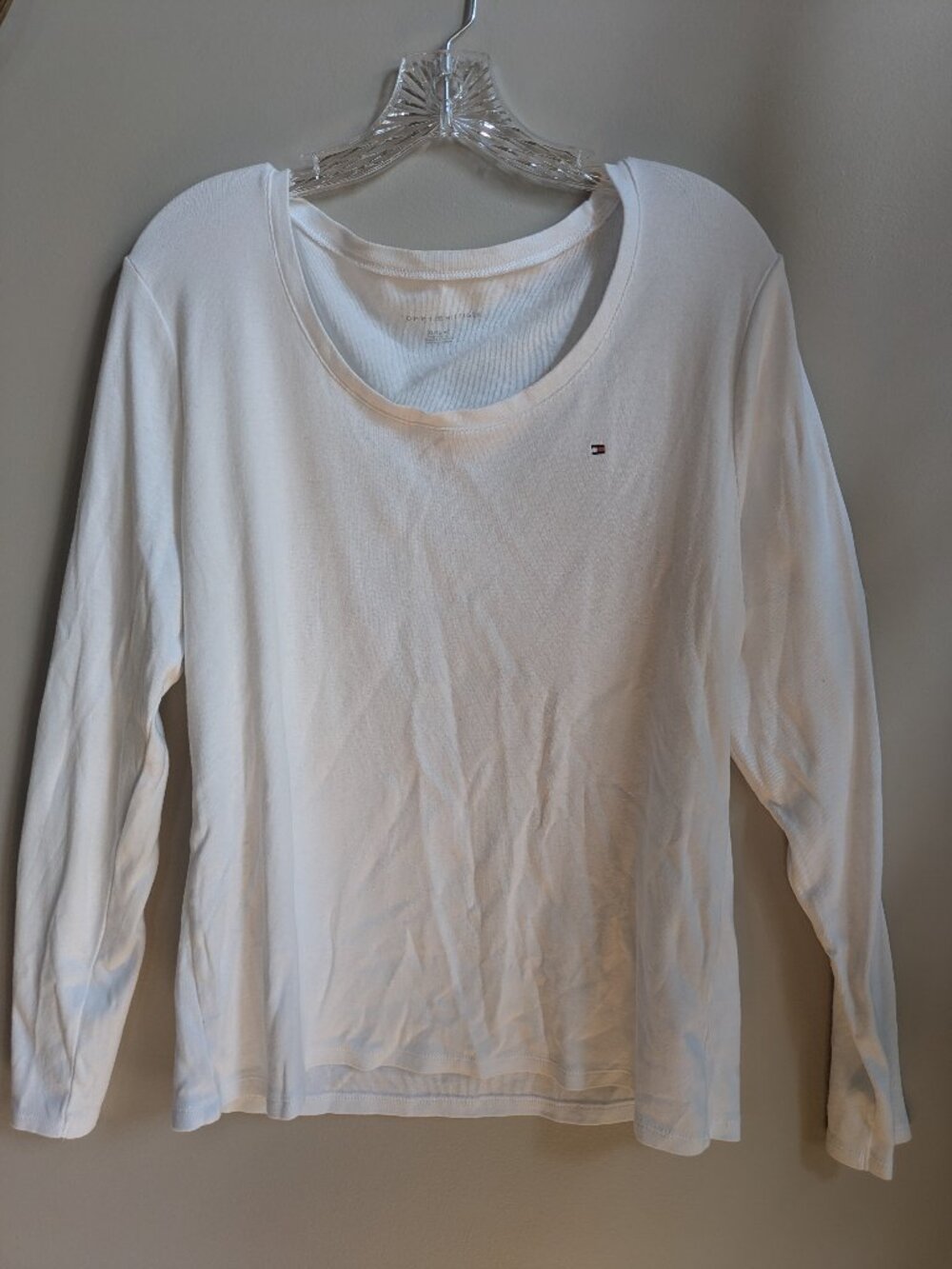 tommy hilfiger women long sleeve white t shirt logo size xl #658
